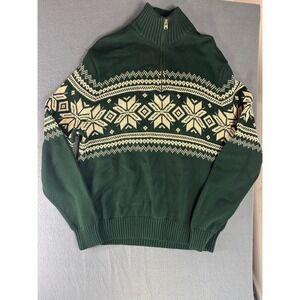 American Living Green Fair Isle Snowflake Quarter Zip Sweater Size X